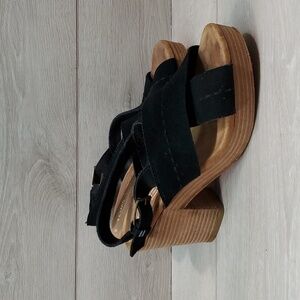 Toms Women Comfort Suede Heels Crisscross Strap Sandals shoes sz 8.5